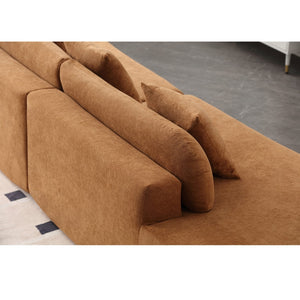 English Elm [New] Modern Curved Modular Sofa - Soft Terrycloth Fabric, Minimalist Design, No Assembly Needed, 3 Pillows W2108S00025-GIGA