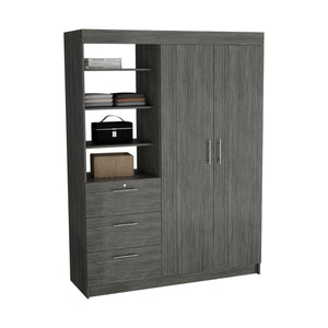 English Elm 3-Tier Modern Armoire with Drawers & Shelves, Smokey Oak Finish, Metal Handles, Durable MDP Storage B097S00074