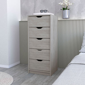 English Elm Concrete Gray 5-Drawer Narrow Dresser – Sleek Concrete Gray Finish, Oversized Storage, Durable Design B062P175163