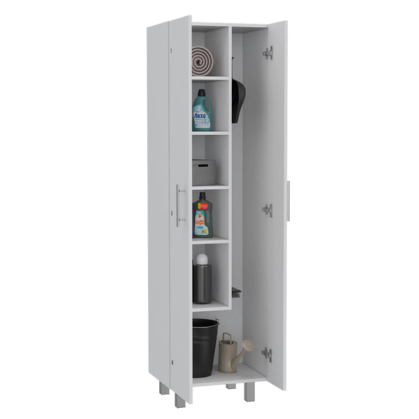 English Elm Nala Tall Cleaning Cabinet with Double Doors and Five Shelves, 71.3" Organizer for Mops & Supplies White 72 L x 19.3 W x 4.3 H B200S00142