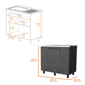English Elm Smokey Oak Utility Sink Cabinet with Aluminum Countertop for Mudroom or Laundry Room B062S00392