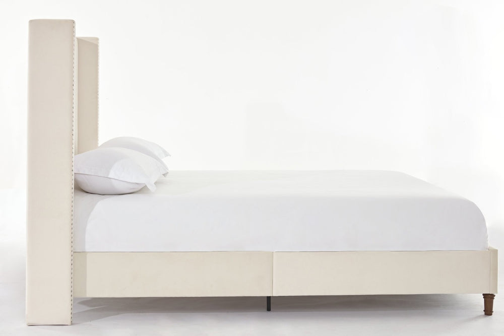 English Elm Peyton Upholstered King Bed - Luxurious Ivory Velvet, Wingback Design, Easy Assembly, No Box Spring Needed B083P152027-GIGA
