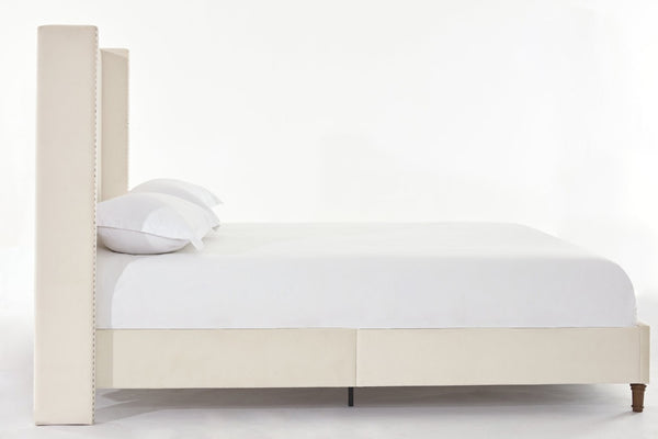 English Elm Peyton Upholstered King Bed - Luxurious Ivory Velvet, Wingback Design, Easy Assembly, No Box Spring Needed B083P152027-GIGA