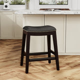 English Elm 24" Counter Stool, Espresso Finish, Black Leather Seat