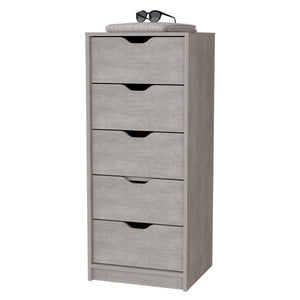 English Elm Concrete Gray 5-Drawer Narrow Dresser – Sleek Concrete Gray Finish, Oversized Storage, Durable Design B062P175163
