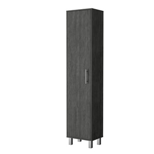 English Elm Smokey Oak Tall Storage Cabinet With 5 Shelves & Broom Hangers For Efficient Home Organization B062P175168-GIGA