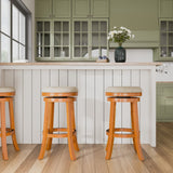 English Elm 30" Bar Stool, Natural Finish, Beige Fabric Seat