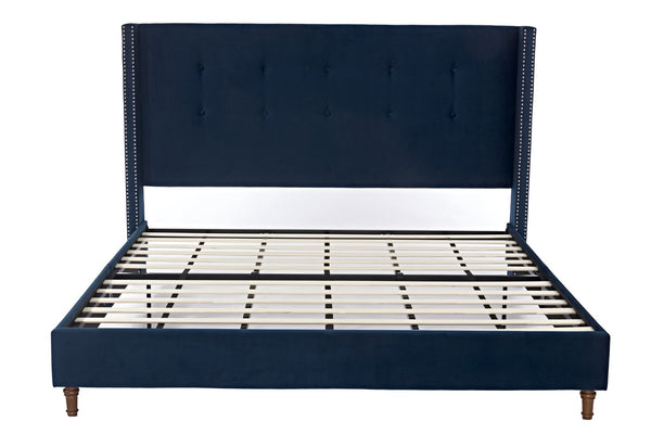 English Elm Peyton Upholstered King Bed - Luxurious Blue Velvet, 54" Wingback Headboard With Nailhead Trim & Easy Setup B083P152029-GIGA