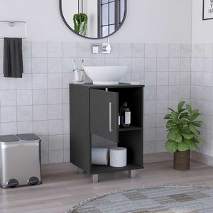 English Elm Gouda Compact Bathroom Vanity 18" Single Sink Cabinet with Open Shelf and Stylish Four Legs Finish Black 18.5 L x 18.5 W x 6.7 H B200S00124