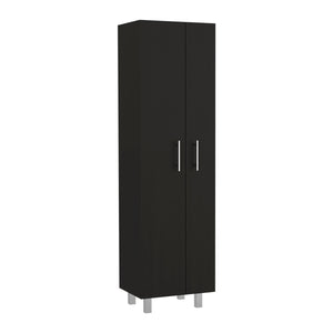 English Elm Nala Tall Cleaning Cabinet With Double Doors, 5 Shelves, Ideal For Narrow Spaces - Black/White Finish B070S00140