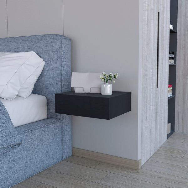 English Elm Wenge Floating Nightstand Wall-Mounted Modern Minimalist Design with Spacious Drawer and Top Surface for Essentials B062P175155