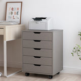 5-Drawer Filing Cabinet - Small Rolling Office Printer Rack White Gray