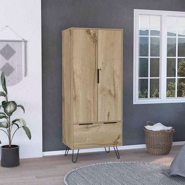 English Elm Augusta Light Oak Armoire Closet with One Drawer & Double Door Cabinet, Beige Particleboard Storage B200S00020