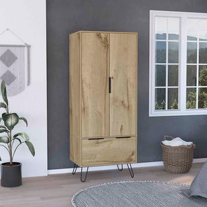 English Elm Augusta Light Oak Armoire Closet with Drawer & Double Doors, Beige Particleboard, Stylish Storage B070S00020