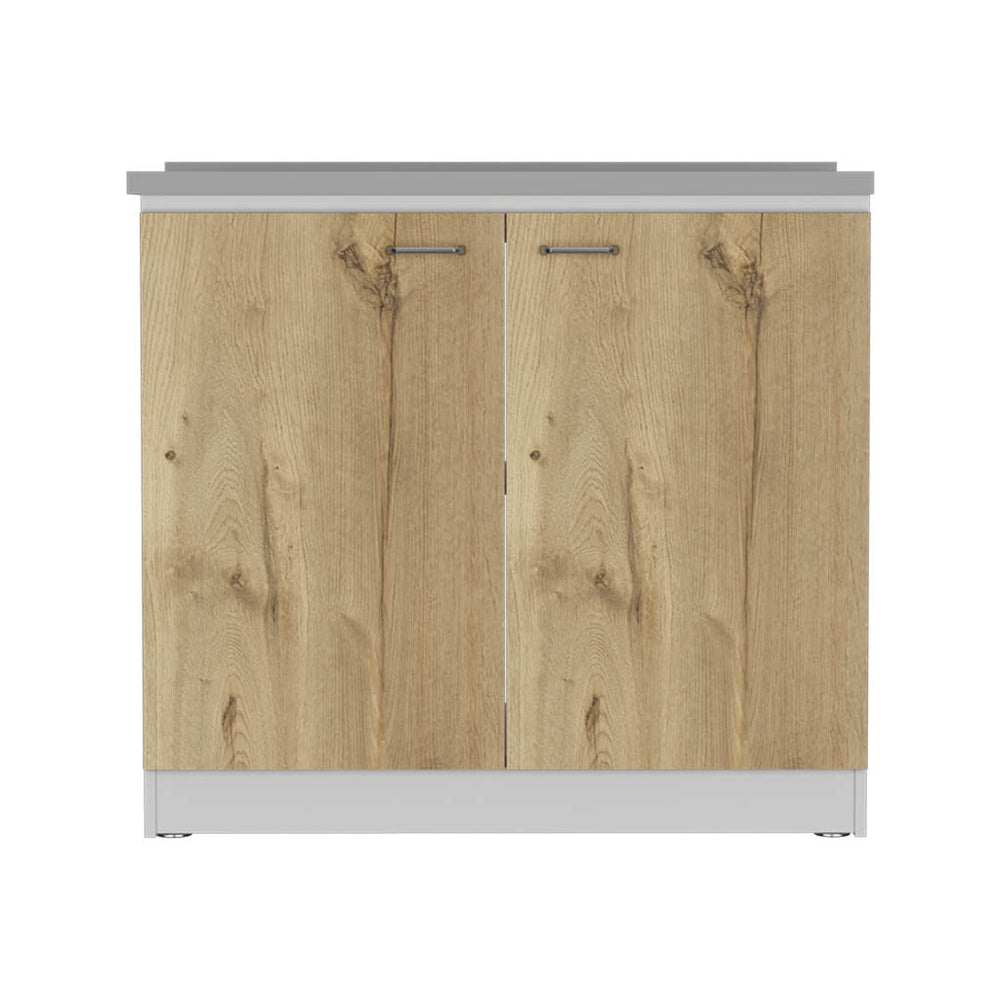 English Elm Napoles Utility Sink Cabinet With Storage Shelf - Stylish White & Light Oak Finish For Versatile Use B070S00146