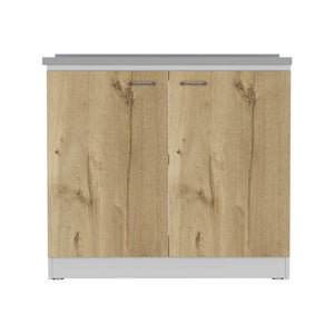 English Elm Napoles Utility Sink Cabinet With Storage Shelf - Stylish White & Light Oak Finish For Versatile Use B070S00146