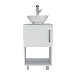 English Elm Gouda Compact Bathroom Vanity 18" Single Sink Cabinet with Open Shelf and Stylish Four Legs Finish White 18.5 L x 18.5 W x 6.7 H B200S00125