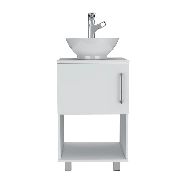 English Elm Gouda Compact Bathroom Vanity 18" Single Sink Cabinet with Open Shelf and Stylish Four Legs Finish White 18.5 L x 18.5 W x 6.7 H B200S00125