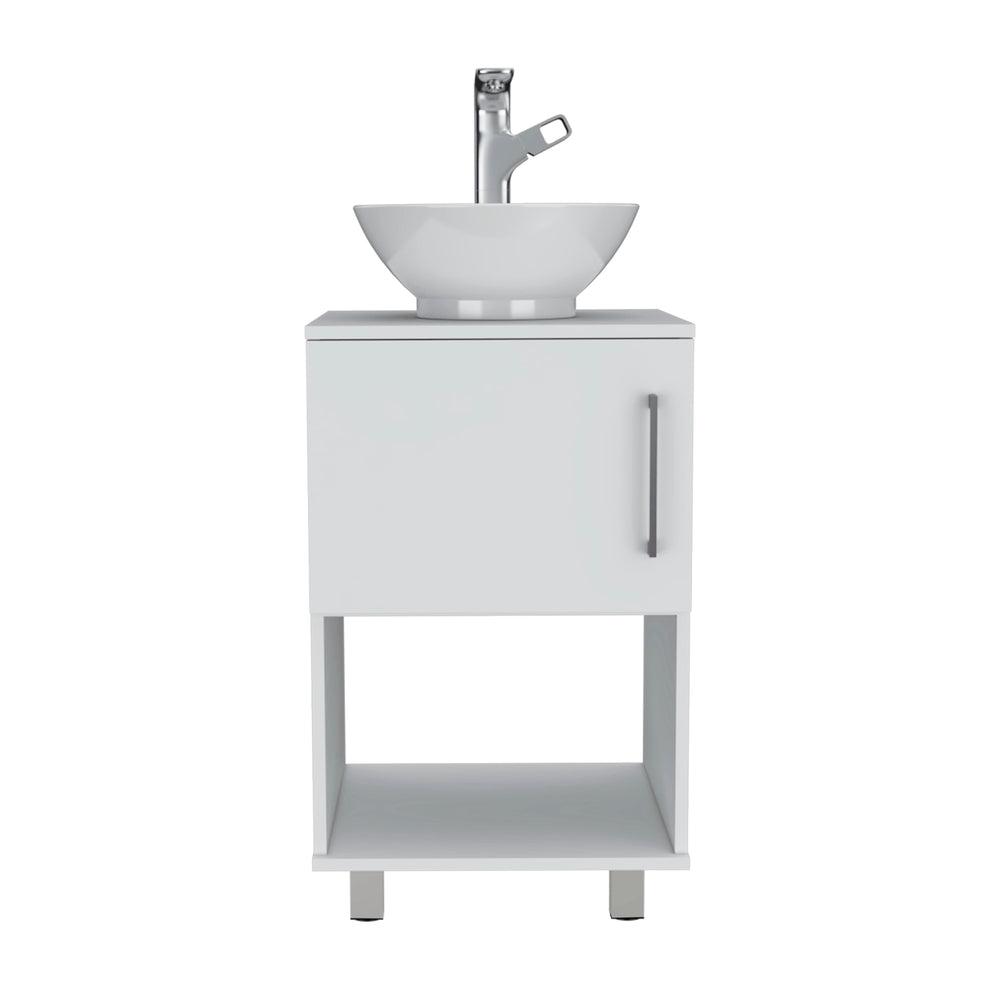 English Elm Gouda Compact Single Bathroom Vanity with One Door and Open Shelf, Modern Particleboard Design White 18.5 L x 18.5 W x 6.7 H B070S00125