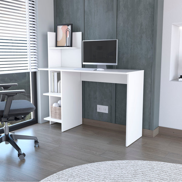 English Elm White Four Shelves Writing Desk — Abstract Large-Scale White Computer Desk with 4 Shelves, Durable Design, Easy Assembly (47.2" W) B062P175176