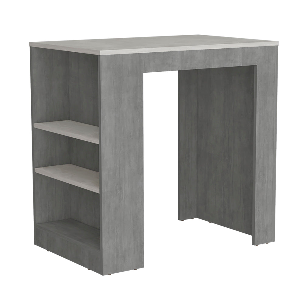 English Elm Concrete Gray Counter Height Kitchen Island with Ibiza Marble Top, 3 Shelves for Prep & Storage (36.2"W x 23.2"D x 35.9"H) B062P175174