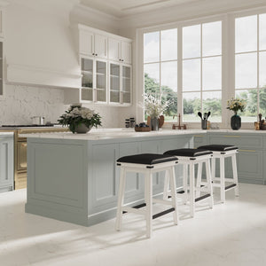 English Elm 24" Counter Stool Antique White with Black Bonded Leather Seat, Solid Hardwood Frame, Durable Design B04660622