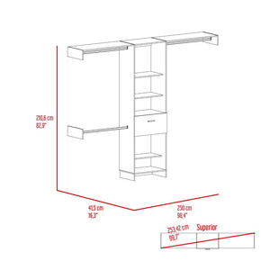English Elm Manchester versatile closet organizer system with five open shelves, drawer and three metal rods for streamlined storage and durable particleboard design Brown 82.7 L x 20.9 W x 3.9 H B070S00136