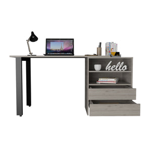 English Elm Malaui Modern 120 Desk in Light Gray with Metal Legs, 2 Drawers & 2 Shelves — 47.2" W Worksurface B070S00134