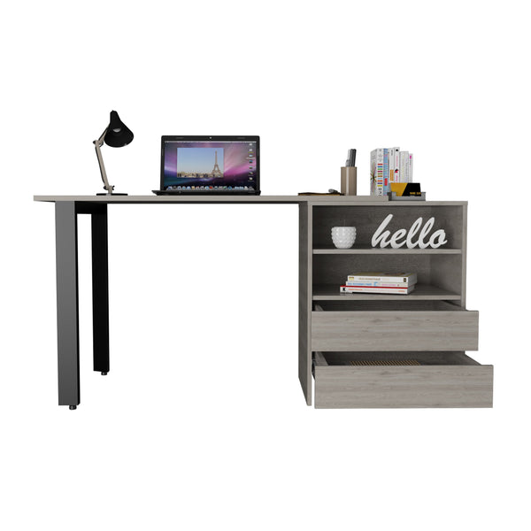 English Elm Malaui Modern 120 Desk in Light Gray with Metal Legs, 2 Drawers & 2 Shelves — 47.2" W Worksurface B070S00134