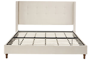 English Elm Peyton Upholstered King Bed - Luxurious Ivory Velvet, Wingback Design, Easy Assembly, No Box Spring Needed B083P152027-GIGA