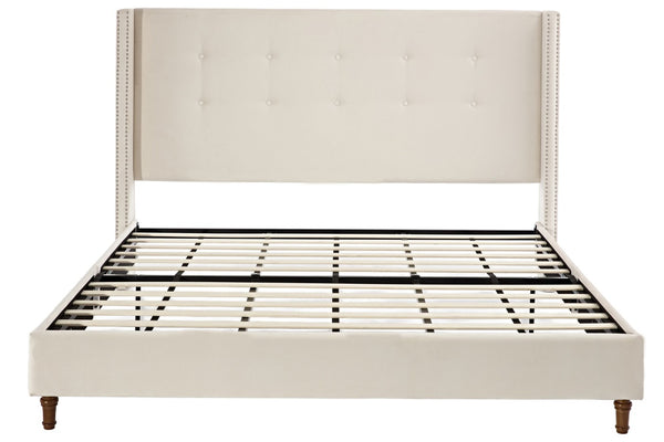 English Elm Peyton Upholstered King Bed - Luxurious Ivory Velvet, Wingback Design, Easy Assembly, No Box Spring Needed B083P152027-GIGA