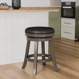 English Elm 24" Counter Stool, Weathered Gray, Black Leather Seat