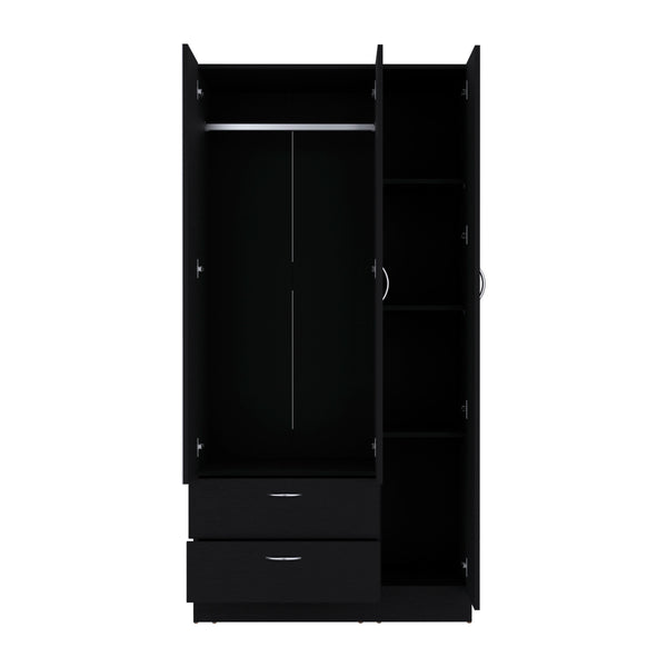 English Elm Riverside Mirrored Armoire with Three Doors, Two Drawers, Four Shelves and Dual Hanging Rods - Stylish Storage for Bedroom Organization Black 71 L x 16.9 W x 3.9 H B200S00276