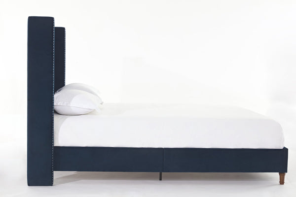 English Elm Peyton Upholstered King Bed - Luxurious Blue Velvet, 54" Wingback Headboard With Nailhead Trim & Easy Setup B083P152029-GIGA