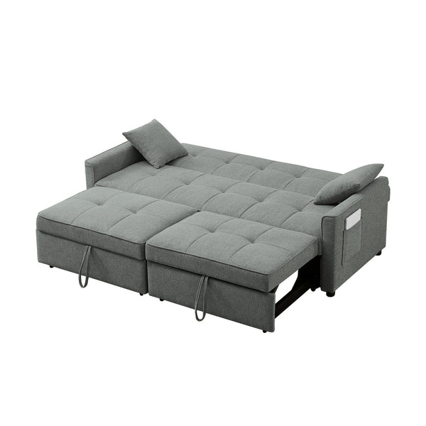 English Elm 3 Convertible Sleeper Sofa Bed with Pull-Out Chaise, Storage Armrests & Pockets, Compact Loveseat Couch DARK GREY W2318P265840