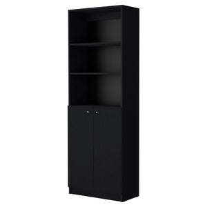 English Elm Wenge 2-Door Bookcase with 3 Open Shelves and Double-Door Storage — Stylish 71" Tall Display & Organization B062P175150