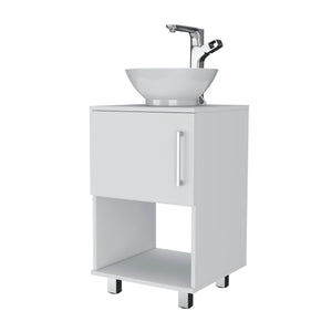 English Elm Gouda Compact Bathroom Vanity 18" Single Sink Cabinet with Open Shelf and Stylish Four Legs Finish White 18.5 L x 18.5 W x 6.7 H B200S00125