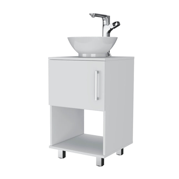 English Elm Gouda Compact Bathroom Vanity 18" Single Sink Cabinet with Open Shelf and Stylish Four Legs Finish White 18.5 L x 18.5 W x 6.7 H B200S00125