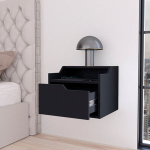 English Elm Wenge Floating Nightstand with Drawer and Dual Display Shelves — Modern Wall-Mounted Accent, Sleek Storage B062P175147