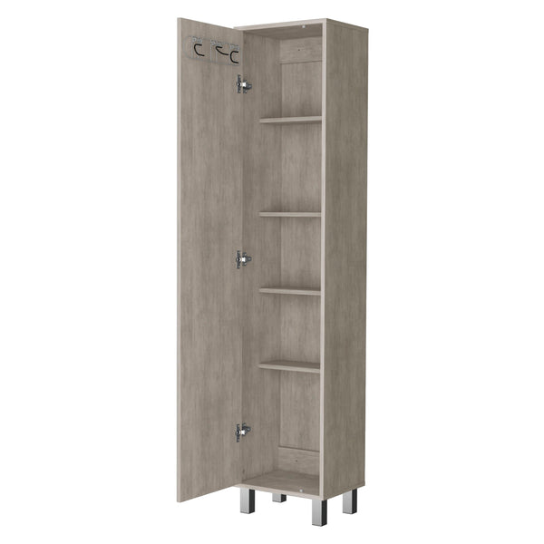 English Elm Concrete Gray Tall Storage Cabinet With Broom Hangers – Stylish, Slim Design For Organized Spaces! B062P175167