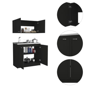 English Elm Zurich Black Cabinet Set with Stainless Sink & Single-Hole Faucet, Shaker Doors, 2 Shelves B200S00399