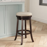 English Elm 30" Bar Stool, Espresso Finish, Beige Fabric Seat