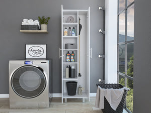 English Elm Norway White Broom Closet Pantry Cabinet with Wine Rack & Adjustable Shelves for Small Kitchens B128S00002