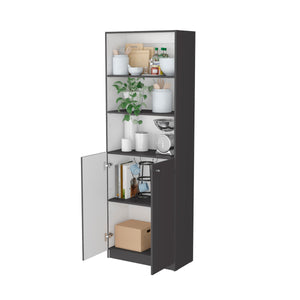 English Elm Matt Gray and White 2-Door Bookcase with 3 Open Shelves, 2 Hidden Shelves, Modern Tall Storage Unit B062P175162