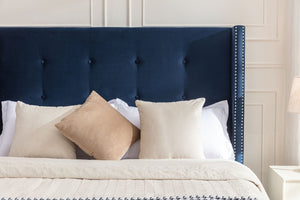 English Elm Peyton Upholstered Queen Bed - Luxurious Blue Velvet, Wingback Design, Easy Assembly, No Box Spring Needed! B083P152028-GIGA