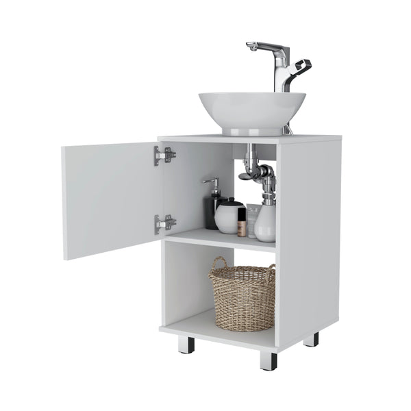 English Elm Gouda Compact Bathroom Vanity 18" Single Sink Cabinet with Open Shelf and Stylish Four Legs Finish White 18.5 L x 18.5 W x 6.7 H B200S00125