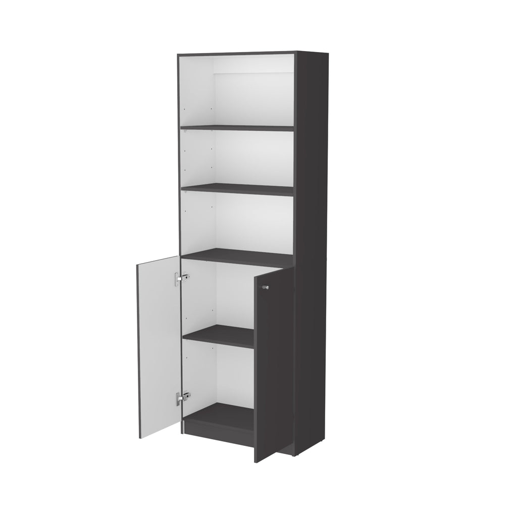 English Elm Matt Gray and White 2-Door Bookcase with 3 Open Shelves, 2 Hidden Shelves, Modern Tall Storage Unit B062P175162