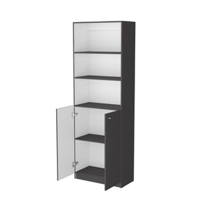 English Elm Matt Gray and White 2-Door Bookcase with 3 Open Shelves, 2 Hidden Shelves, Modern Tall Storage Unit B062P175162