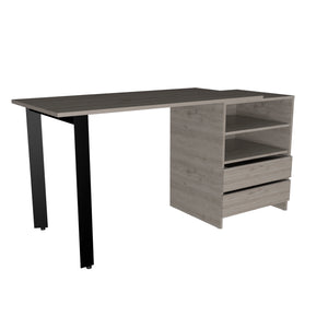 English Elm Malaui Modern 120 Desk in Light Gray with Metal Legs, 2 Drawers & 2 Shelves — 47.2" W Worksurface B070S00134