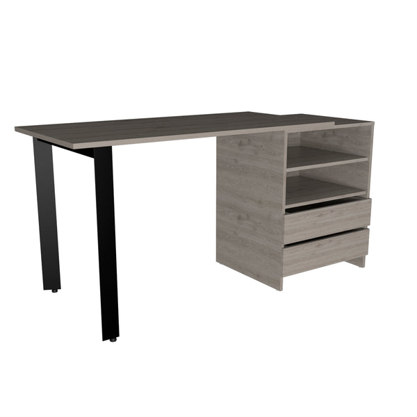 English Elm Malaui Modern 120 Desk in Light Gray with Metal Legs, 2 Drawers & 2 Shelves — 47.2" W Worksurface B070S00134